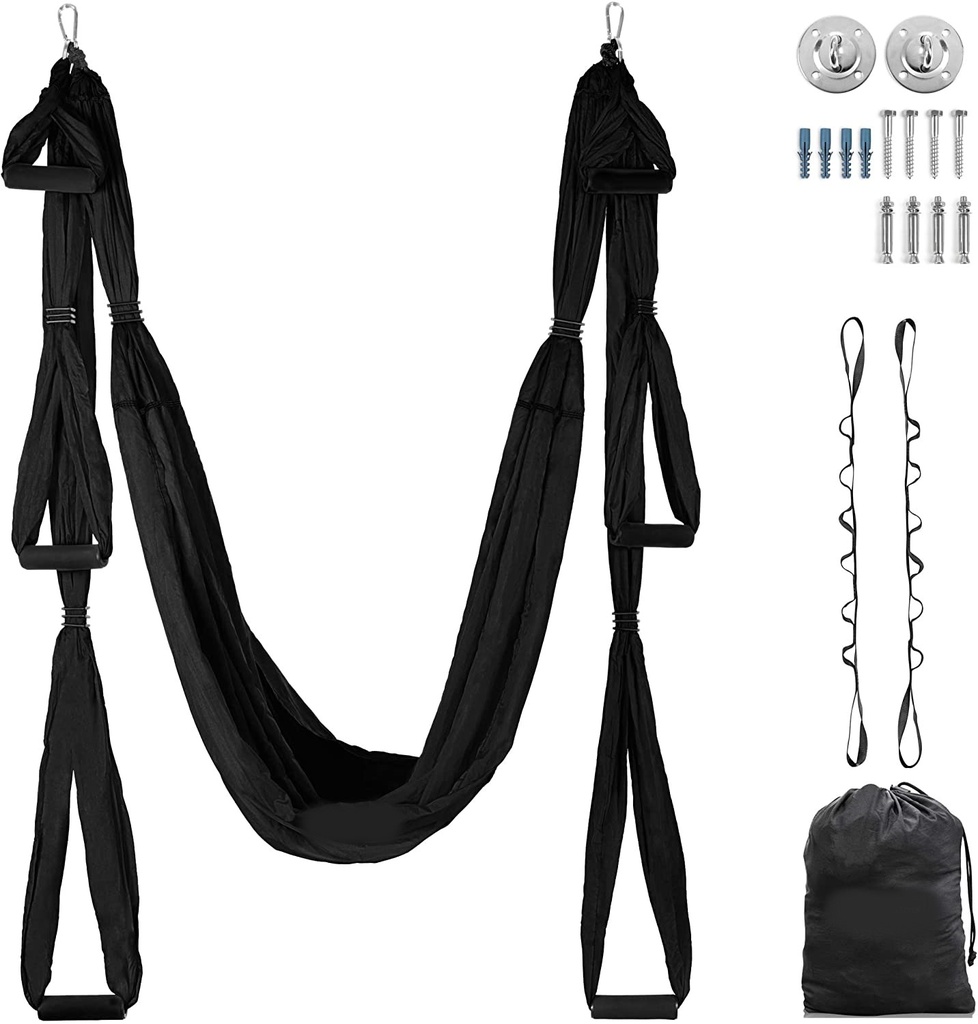 Σετ Κούνια Yoga Αντιβαρυτική Μαύρη 5x1.5m Με 6 Λαβές | Megafitness